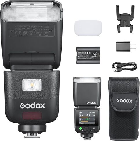 Godox V480-C Flash for Canon, 650 Full-Power TTL Camera Flash Flexible Bounce Head 10-Level Modeling Lamp GN50 1/8000 HSS Mini Flash Smart Distance Readout Speedlight with Touchscreen (V480 Canon) in Saudi Arabia