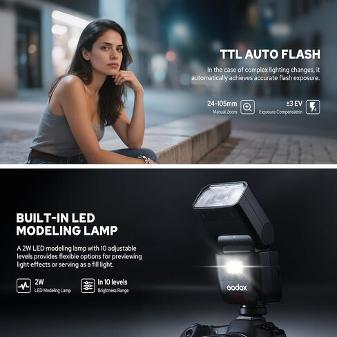 Godox V480-C Flash for Canon, 650 Full-Power TTL Camera Flash Flexible Bounce Head 10-Level Modeling Lamp GN50 1/8000 HSS Mini Flash Smart Distance Readout Speedlight with Touchscreen (V480 Canon) in Saudi Arabia