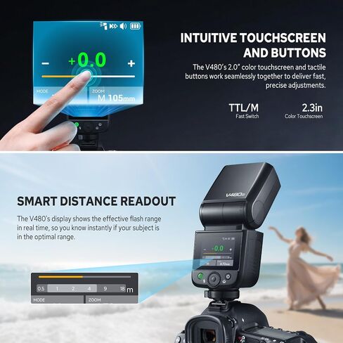 Godox V480S V480 لـ Sony ، GN50 1/8000S HSS ، 2.4G Wireless TTL Flash Speedlite ، شاشة تعمل باللمس ، 650 وميض الطاقة الكامل ، وقت إعادة تدوير 1.7S ، مصباح نمذجة LED in Saudi Arabia
