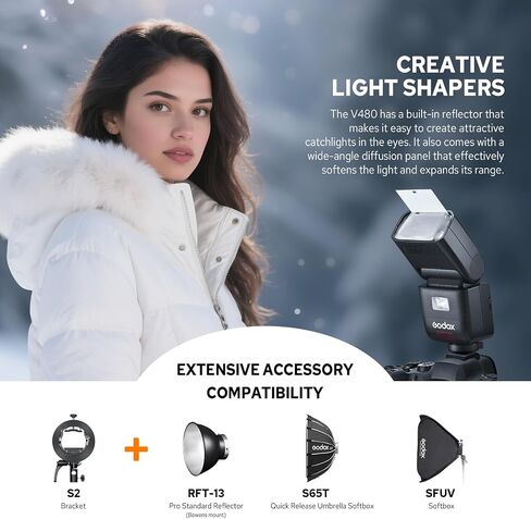 Godox V480S V480 لـ Sony ، GN50 1/8000S HSS ، 2.4G Wireless TTL Flash Speedlite ، شاشة تعمل باللمس ، 650 وميض الطاقة الكامل ، وقت إعادة تدوير 1.7S ، مصباح نمذجة LED in Saudi Arabia