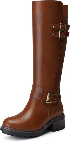 Women's Knee High Boots: Round Toe Zipper Motorcycle Riding Boots | Low Block Heel Tall Boots for Fall Winter, Comfortable for All-Day Wear, Stylish Walking & Travel Shoes 2026 Size 6-11 in Saudi Arabia