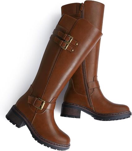 Women's Knee High Boots: Round Toe Zipper Motorcycle Riding Boots | Low Block Heel Tall Boots for Fall Winter, Comfortable for All-Day Wear, Stylish Walking & Travel Shoes 2026 Size 6-11 in Saudi Arabia