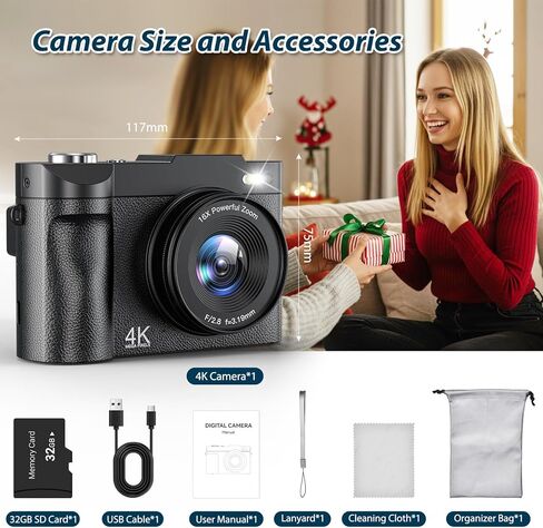 4K Digital Camera 50MP كاميرا تلقائية تلقائية للتكييف من أجل YouTube مع شاشة 2.8 "180 درجة ، وكاميرا التصغير الرقمية 16x مع بطاقة 32 جيجابايت للفتيان المبتدئين in Kuwait