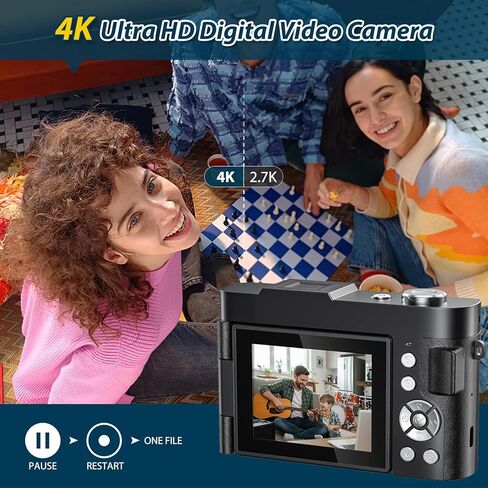 4K Digital Camera 50MP كاميرا تلقائية تلقائية للتكييف من أجل YouTube مع شاشة 2.8 "180 درجة ، وكاميرا التصغير الرقمية 16x مع بطاقة 32 جيجابايت للفتيان المبتدئين in Kuwait