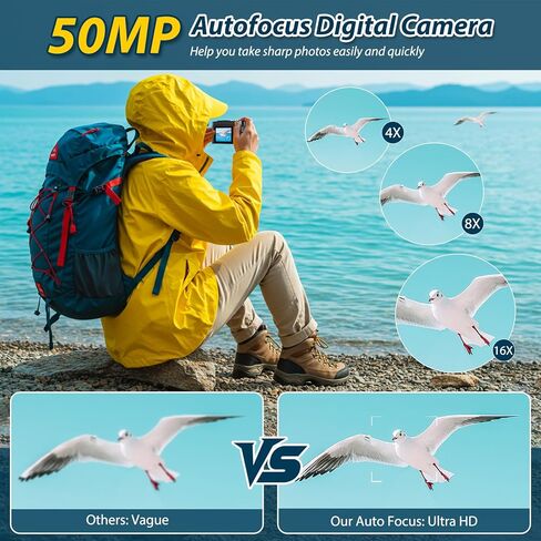 4K Digital Camera 50MP كاميرا تلقائية تلقائية للتكييف من أجل YouTube مع شاشة 2.8 "180 درجة ، وكاميرا التصغير الرقمية 16x مع بطاقة 32 جيجابايت للفتيان المبتدئين in Kuwait