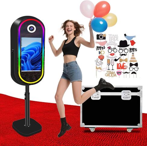 Oval Magic Mirror Photo Booth Machine with Flight Case, 21.5inch Touch Screen Built-in Mini PC for Wedding Parties (White, Photo Booth) in Kuwait