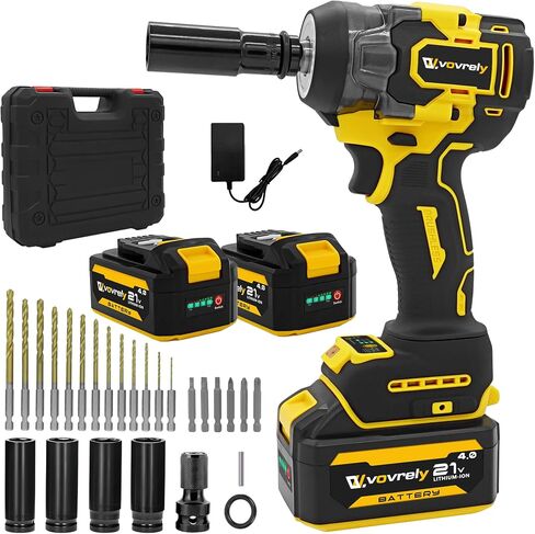 Cordless Impact Wrench 480 Ft-lbs(650N.m) High Torque 1/2 Inch, 3300RPM Brushless Electric Impact Gun, 2 * 4.0Ah Battery 4 Sockets 19 Drill Bits, 3 In 1 Impact Wrench for Car Home DIY in Saudi Arabia