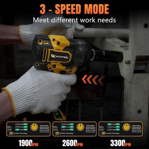 Cordless Impact Wrench 480 Ft-lbs(650N.m) High Torque 1/2 Inch, 3300RPM Brushless Electric Impact Gun, 2 * 4.0Ah Battery 4 Sockets 19 Drill Bits, 3 In 1 Impact Wrench for Car Home DIY in Saudi Arabia