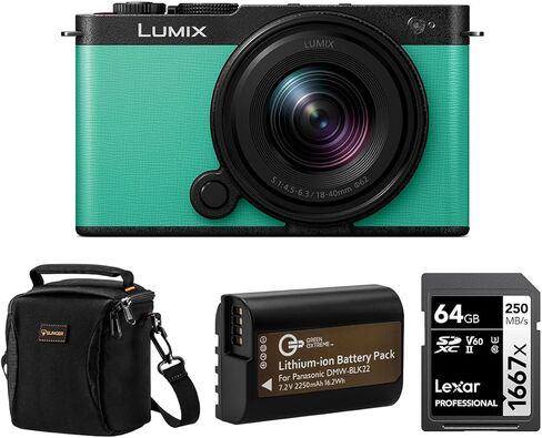 كاميرا Panasonic Lumix S9 بدون مرآة مع Lumix S 18-40 مم F/4.5-6.3 عدسة ، Mint Green ، حزمة مع 64 جيجا بايت 64 جيجا بايت UHS-II SDXC بطاقة ، Alpine 120 كتف الكتف ، DMW-BLK22 LITHIUM-ION in Kuwait