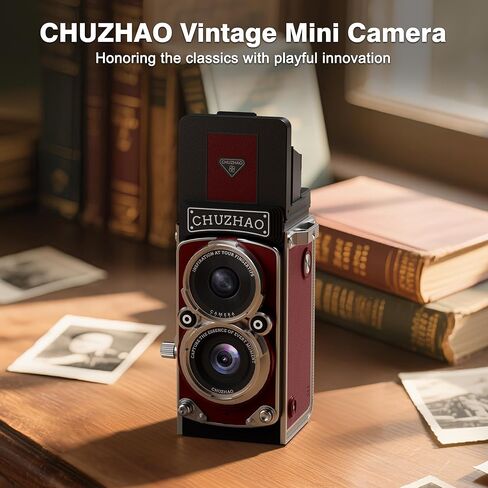 CHUZHAO Vintage Mini Digital Camera, Portable TLR Style Retro Point and Shoot Compact Small Pocket 1080P FHD Video 12MP Autofocus Vlogging Camera with 16 GB Card for Beginners Teens Adults Red in Kuwait