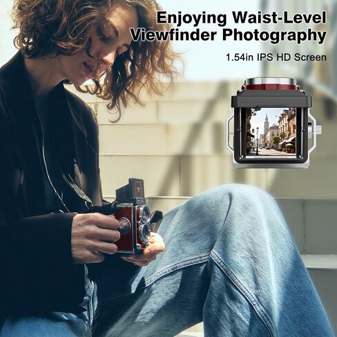 CHUZHAO Vintage Mini Digital Camera, Portable TLR Style Retro Point and Shoot Compact Small Pocket 1080P FHD Video 12MP Autofocus Vlogging Camera with 16 GB Card for Beginners Teens Adults Red in Kuwait