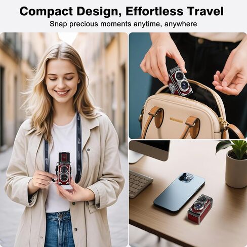 CHUZHAO Vintage Mini Digital Camera, Portable TLR Style Retro Point and Shoot Compact Small Pocket 1080P FHD Video 12MP Autofocus Vlogging Camera with 16 GB Card for Beginners Teens Adults Red in Kuwait