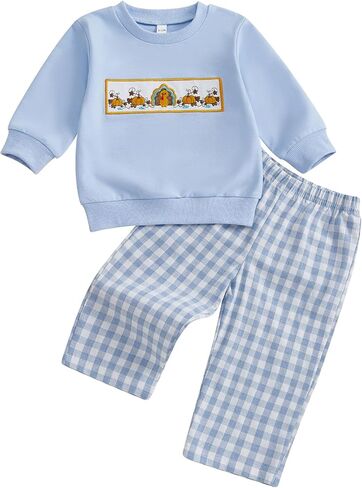 Adobabirl Baby Boy Attricgiving Athfit Turkey Football Swatshirt Plaid Plant in Saudi Arabia