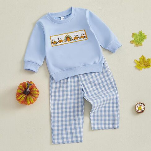 Adobabirl Baby Boy Attricgiving Athfit Turkey Football Swatshirt Plaid Plant in Saudi Arabia