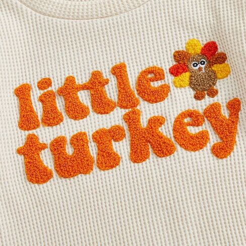 Karuedoo Toddler Baby Boy Thanksgiving Outfit Little Turkey Embroidery Waffle Knit Sweatshirt and Pants Set 2Pc Fall Clothes in Saudi Arabia