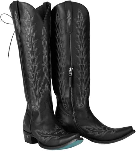 Jet Black Knee High Corset Back by Lane Boots in Kuwait