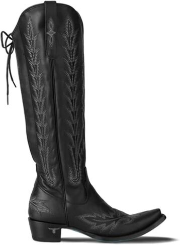 Jet Black Knee High Corset Back by Lane Boots in Kuwait