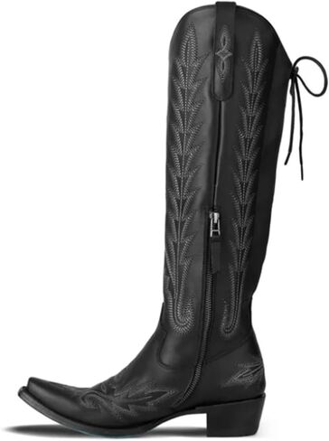 Jet Black Knee High Corset Back by Lane Boots in Kuwait