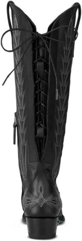 Jet Black Knee High Corset Back by Lane Boots in Kuwait