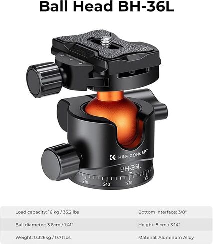 K&F Concept BH-36L 36mm Aluminum Alloy Panoramic Tripod Ball Head with Quick Release Plate in Saudi Arabia
