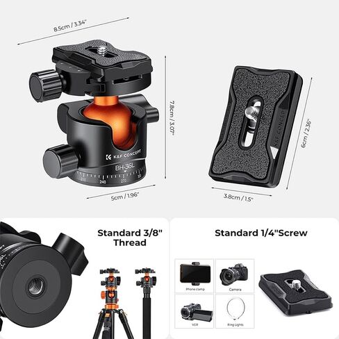 K&F Concept BH-36L 36mm Aluminum Alloy Panoramic Tripod Ball Head with Quick Release Plate in Saudi Arabia