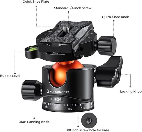 K&F Concept BH-36L 36mm Aluminum Alloy Panoramic Tripod Ball Head with Quick Release Plate in Saudi Arabia