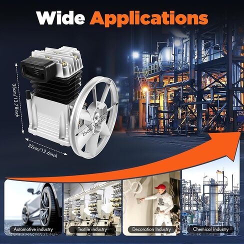 Single Stage Twin Cylinder Air Compressor Pump Head, 2HP Oil Lubricated Air Compressor Piston Pump Head 1.5KW Cylinder Piston Style Air Compressor Pump Motor for Automotive Industry in Saudi Arabia