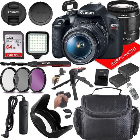 Canon EOS Rebel T7 DSLR Camera w/Canon EF-S 18-55mm f/3.5-5.6 IS II Lens + Extra Battery + Case + 64GB Memory (20pc Bundle) (Renewed), Black in Saudi Arabia