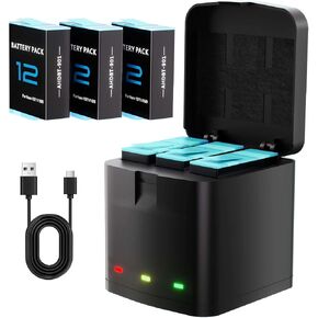 Battery Charger Kit for GoPro Hero 12 11 10 9 Black, 2-Pack 1800mAh Replacement Batteries + Triple Charge Case with Type-C Charging Cord for Go Pro 12 11 10 9 Original Batteries Accessories in Saudi Arabia