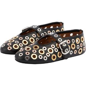 Fashion Buckle Ballet Flats Women's Delicate Metal Buckle with Rivet Holes Mary Jane Comfort Flats in Saudi Arabia