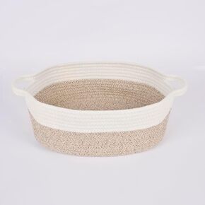 Small Woven Storage Basket, Medium Storage Basket, Mini Cotton Rope Basket, for Shelves, Nursery, Office, Bathroom, and More - Perfect for Organizing & Deco(White&Grey, 12x8x5 ") in Saudi Arabia