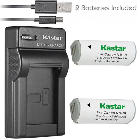 Kastar Battery (x2) وشاحن USB Slim لـ NB-9L و PowerShot N ، PowerShot N2 ، PowerShot SD4500 ، PowerShot SD4500 IS ، PowerShot Elph 510 HS ، PowerShot Elph 520 HS ، PowerShot Elph 530 HS in Saudi Arabia