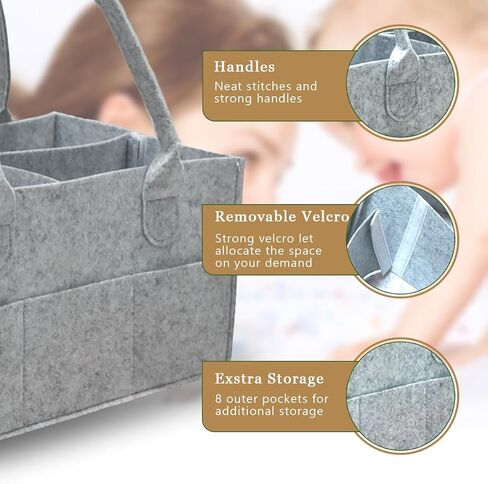 2 Pack Diaper Caddy Organizer - منظم Caddy Baby المحمول مع مقبض ، صندوق تخزين الحضانة ومنظم السيارات للفتيات ، أولاد - سلة هدايا الطفل - رمادي in Saudi Arabia