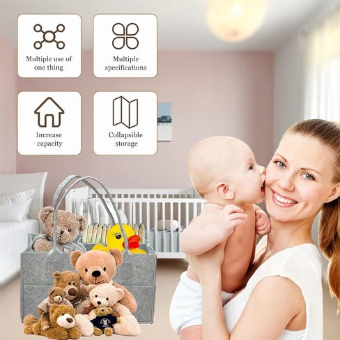 2 Pack Diaper Caddy Organizer - منظم Caddy Baby المحمول مع مقبض ، صندوق تخزين الحضانة ومنظم السيارات للفتيات ، أولاد - سلة هدايا الطفل - رمادي in Saudi Arabia