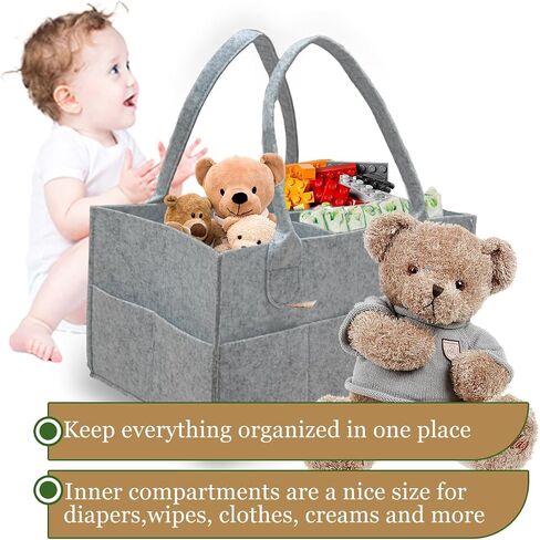 2 Pack Diaper Caddy Organizer - منظم Caddy Baby المحمول مع مقبض ، صندوق تخزين الحضانة ومنظم السيارات للفتيات ، أولاد - سلة هدايا الطفل - رمادي in Saudi Arabia