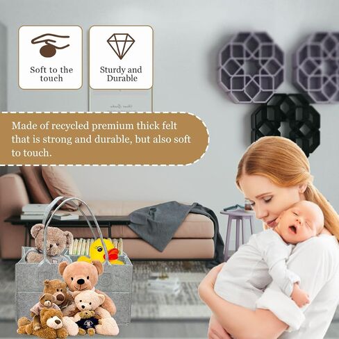 2 Pack Diaper Caddy Organizer - منظم Caddy Baby المحمول مع مقبض ، صندوق تخزين الحضانة ومنظم السيارات للفتيات ، أولاد - سلة هدايا الطفل - رمادي in Saudi Arabia