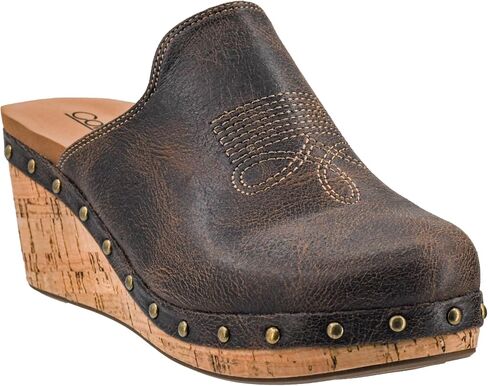 Corkys Footwear Womens Yee Haw Slip -in Wedge - يتميز بكعب 2.5 بوصة ، خياطة غربية في الجزء العلوي ، النعال الناعمة Eva ، والأزرار على طول الخارجي - Espresso Crinkle ، الحجم 7 in Saudi Arabia