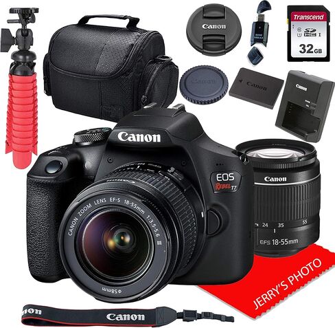 Canon EOS Rebel T7 DSLR Camera W/ 18-55mm F/ 3.5-5.6 III Lens + 32GB SD CARD + أكثر (متجددة) in Saudi Arabia