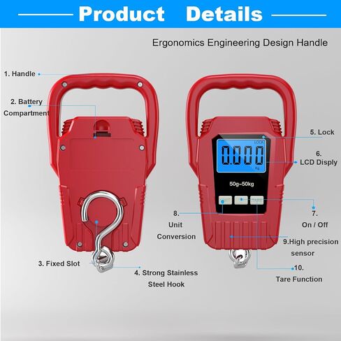 Digital Fish Scale Hanging Scale Fishing Scale, SKEAP 110lb/50kg Luggage Scale,Fish Weighing Scale, Upgrade Large Handle & Backlit LCD Display, Black,Fishing Gifts for Men,Black in Kuwait