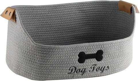Large Cotton Dog Toy Basket, 16.5"x10.6"x7.5" - Perfect for Organizing Pet Toys, Blankets, Leashes, Coat & More - Beige Gray in Kuwait