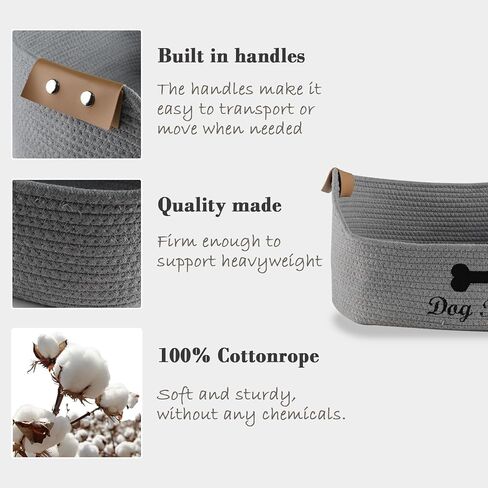 Large Cotton Dog Toy Basket, 16.5"x10.6"x7.5" - Perfect for Organizing Pet Toys, Blankets, Leashes, Coat & More - Beige Gray in Kuwait