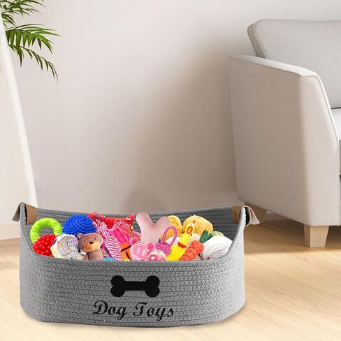 Large Cotton Dog Toy Basket, 16.5"x10.6"x7.5" - Perfect for Organizing Pet Toys, Blankets, Leashes, Coat & More - Beige Gray in Kuwait