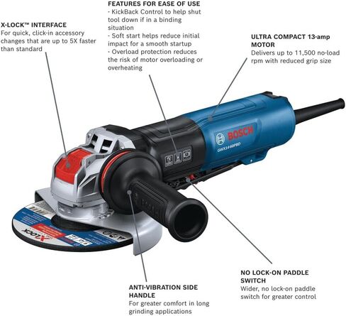 BOSCH GWX14-60PBD 6 In. X-LOCK™ Angle Grinder - 13-Amp Motor, 9,700 rpm, Lightweight Design, Paddle Switch, Brake System, Anti-Vibration Handle, KickBack Control, Overload Protection in Saudi Arabia