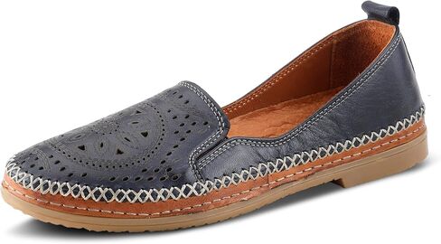 Spring Step Women's Ingrid Slip-On Premium Leather Loafers - Laser Cutout Design, Elastic Goring, Lightweight Flat Sole in Saudi Arabia