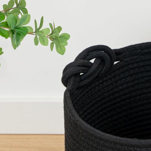 Clhmily & z 3 حزمة جولة جولة منسوجة القطن صناديق 11x11x11 بوصة سلال المنظم القابلة للطي لرفوف المكعب خزانة غرفة وديكور المنزل ناعم متين قابلة للغسل ، أسود in Kuwait