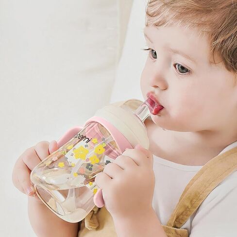 كوب Sippy الصغير ، زجاجة مياه شرب الأطفال مرجحة مع صنبور صامت لمدة 6 أشهر ، 300 مل/10 أوقية/وردي/1PACK in Kuwait
