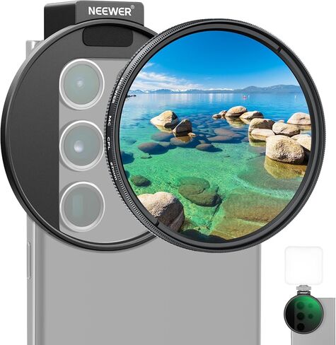 NEEWER Clip On Phone Filter Kit, 67mm Multicoated CPL Filter with Cold Shoe Cell Phone Clamp, Carrying Case & Cleaning Cloth Accessories Compatible with iPhone Samsung Android, FL-79 in Saudi Arabia