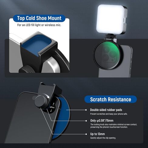 NEEWER Clip On Phone Filter Kit, 67mm Multicoated CPL Filter with Cold Shoe Cell Phone Clamp, Carrying Case & Cleaning Cloth Accessories Compatible with iPhone Samsung Android, FL-79 in Saudi Arabia