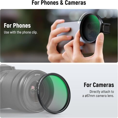 NEEWER Clip On Phone Filter Kit, 67mm Multicoated CPL Filter with Cold Shoe Cell Phone Clamp, Carrying Case & Cleaning Cloth Accessories Compatible with iPhone Samsung Android, FL-79 in Saudi Arabia