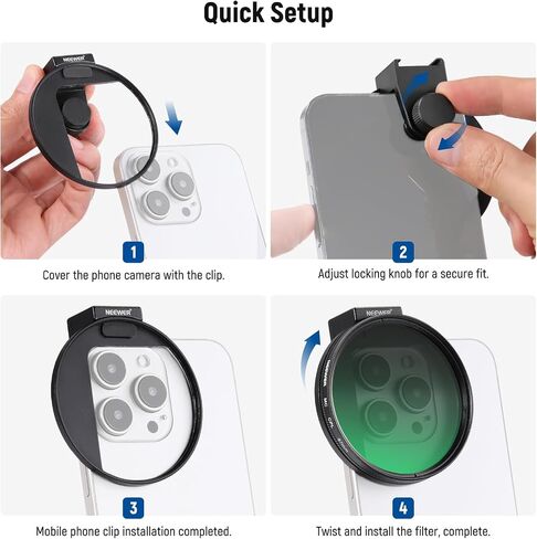 NEEWER Clip On Phone Filter Kit, 67mm Multicoated CPL Filter with Cold Shoe Cell Phone Clamp, Carrying Case & Cleaning Cloth Accessories Compatible with iPhone Samsung Android, FL-79 in Saudi Arabia
